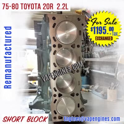 Remanufactured 75-80 Toyota 20R 2.2L Engine for sale