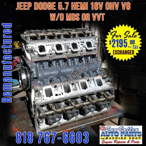 Remanufactured Chrysler Dodge 5.7 Hemi Engine w/o MDS for Sale