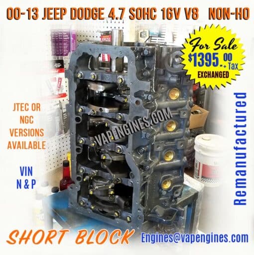 Rebuilt Dodge 4.7 Engine Short Block