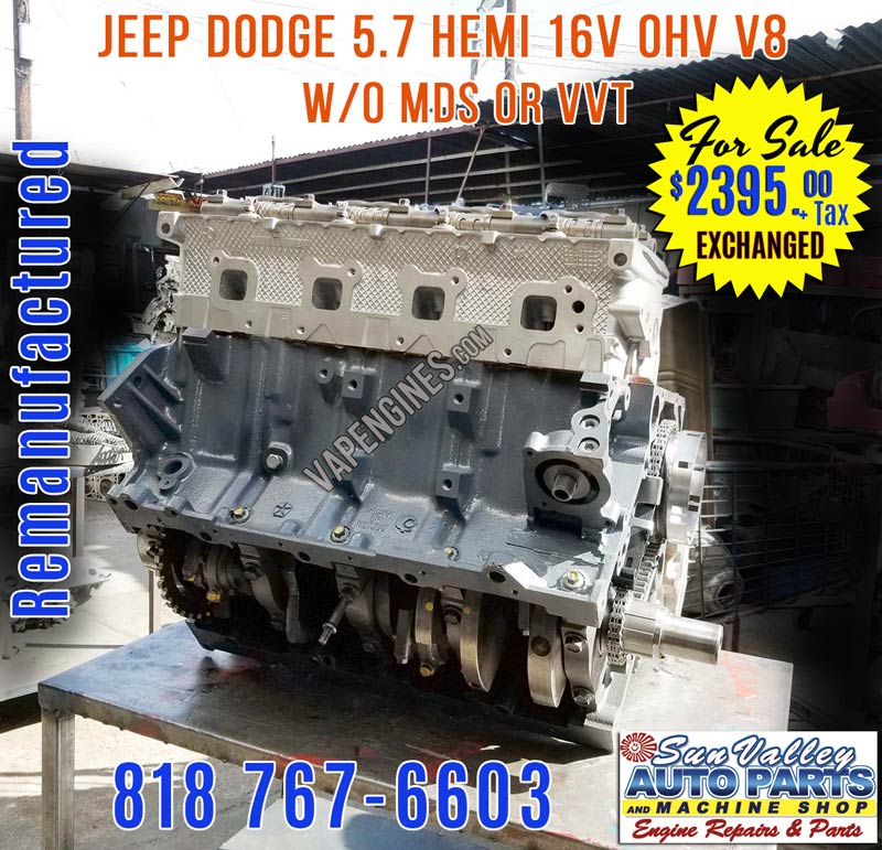 Remanufactured Chrysler Dodge 5.7 Hemi Engine w/o MDS for Sale