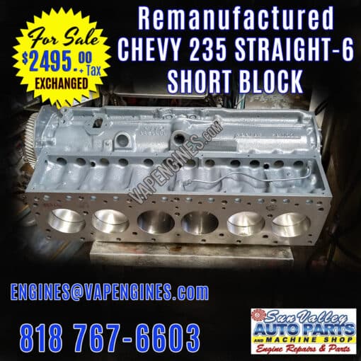Rebuilt GM Chevy 235 Short Block engine for Sale. Styleline Deluxe and Special