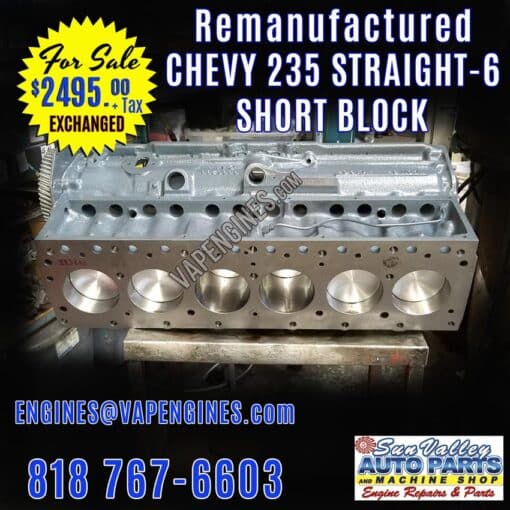Rebuilt Chevy 235 Short Block engine for Sale. Truck engine.