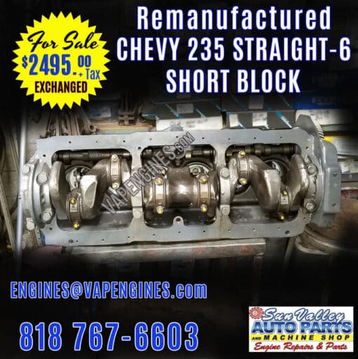 Rebuilt GM Chevy 235 Short Block engine for Sale. Beauville, 1500.