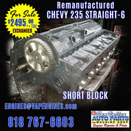 Rebuilt GM Chevy 235 Short Block engine for Sale. Yeoman, Nomad