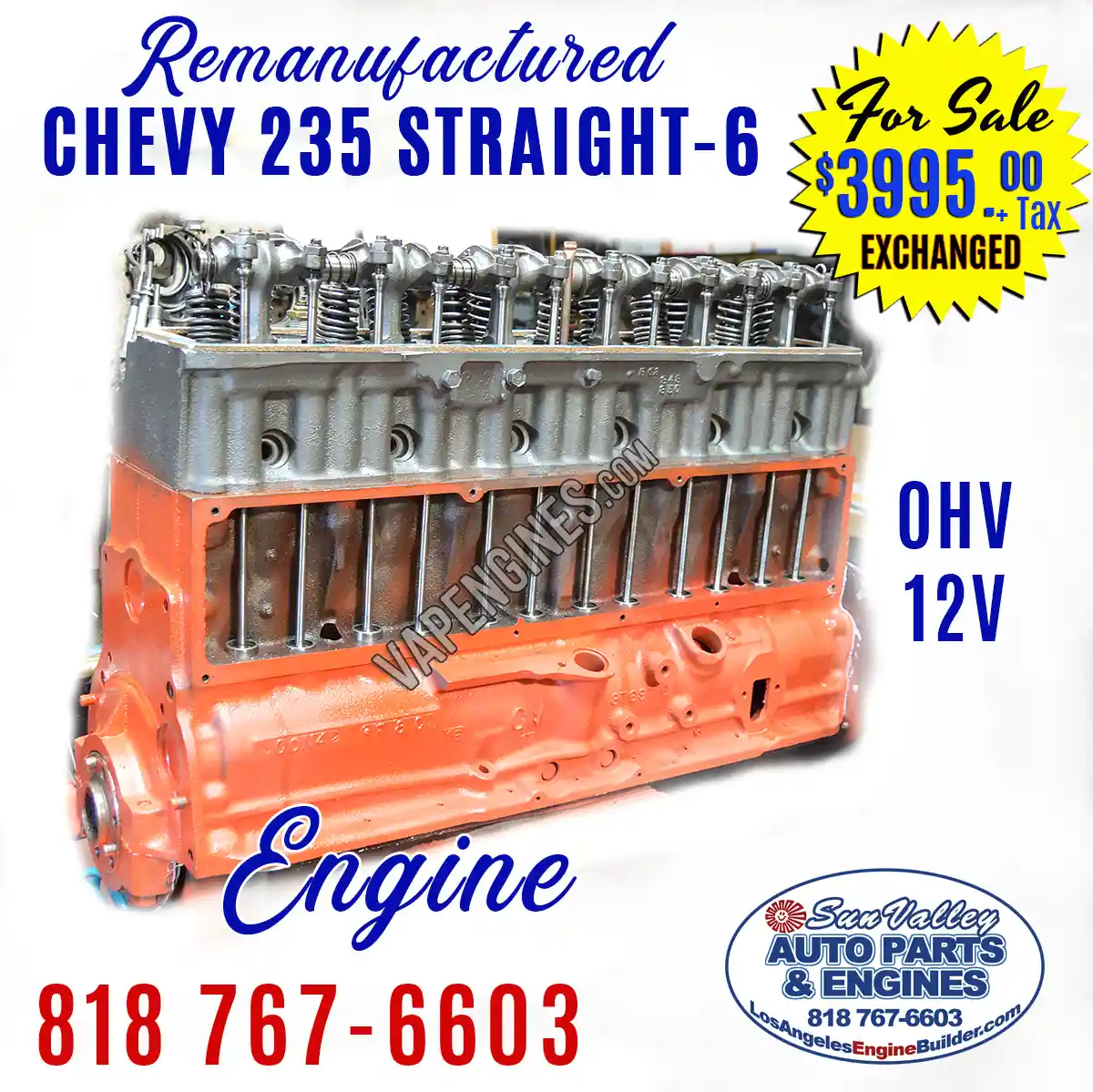 Rebuilt GM Chevy 235 Engine for Sale